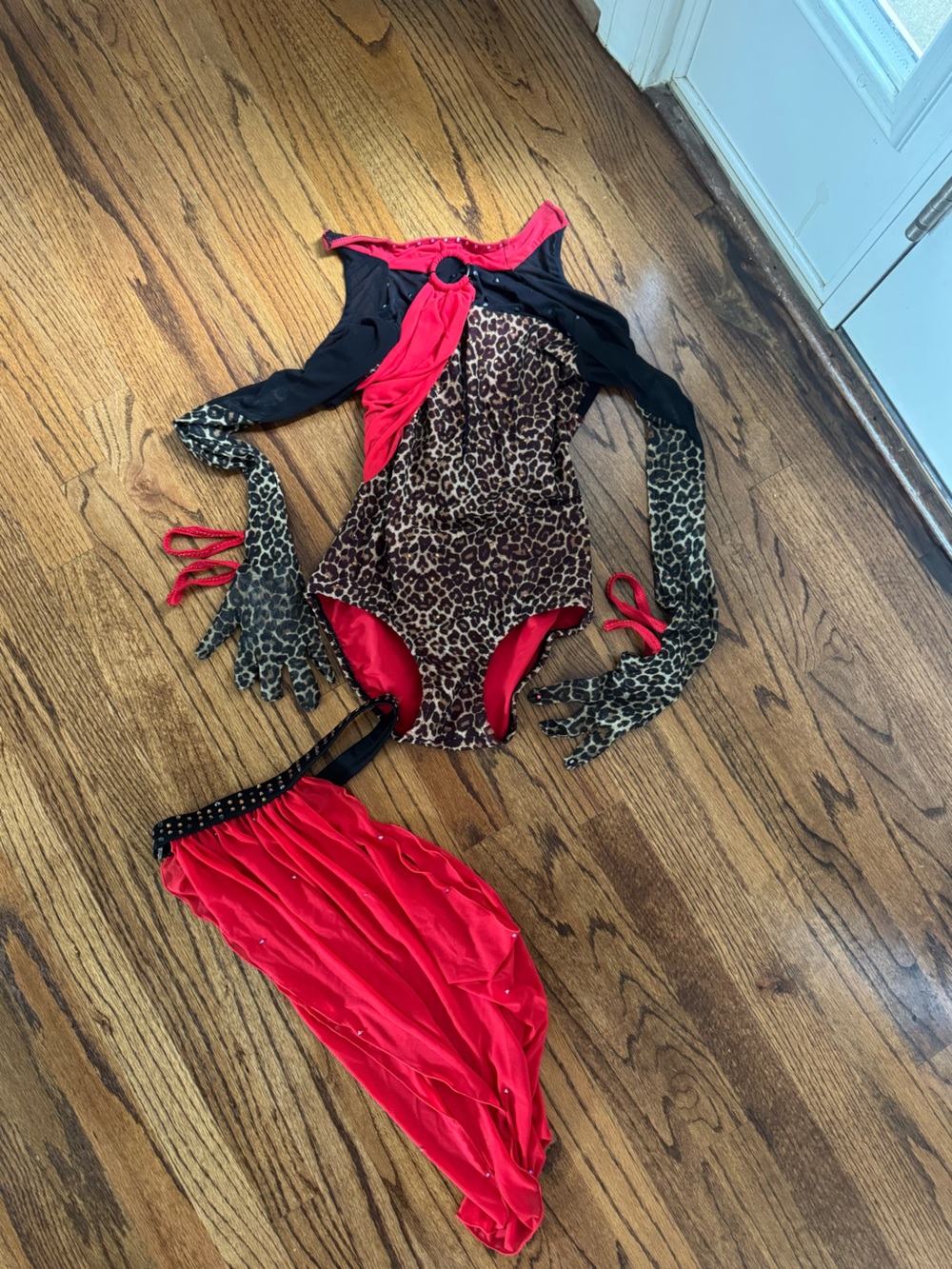 Revolution Leo-Jagger Leopard & Red Dance Costume with Gloves Youth XL